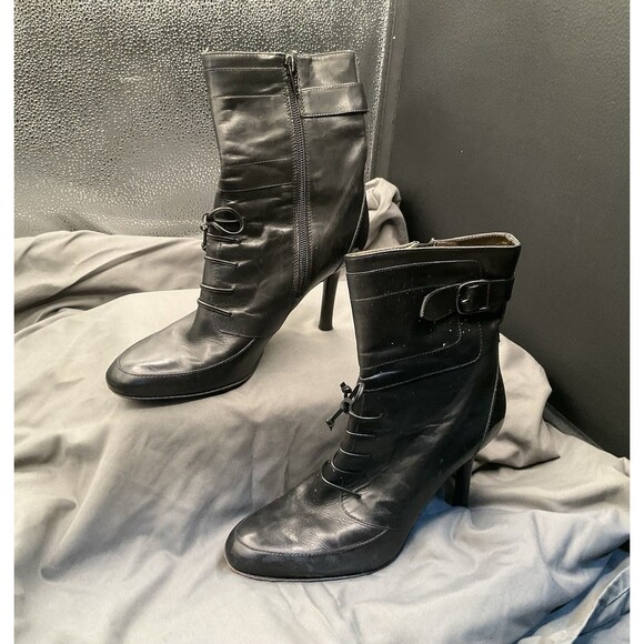 VIA SPIGA Ankle Boots Booties Stilettos 7M Black Leather ITALY~Gently Used - Picture 1 of 9
